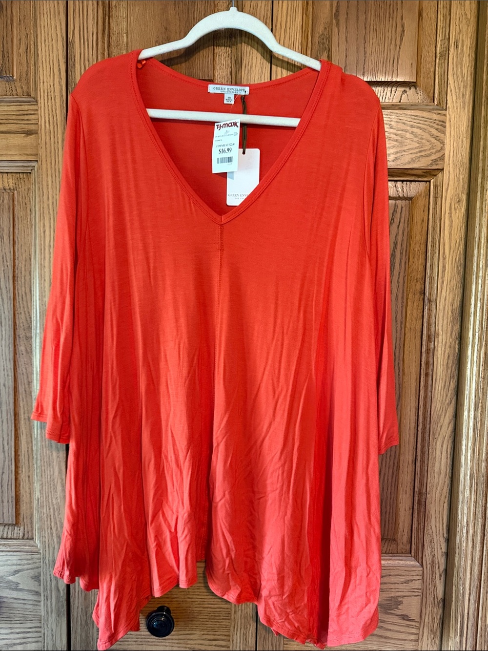 Green Envelope V-Neck Tunic Top in Bright Orange